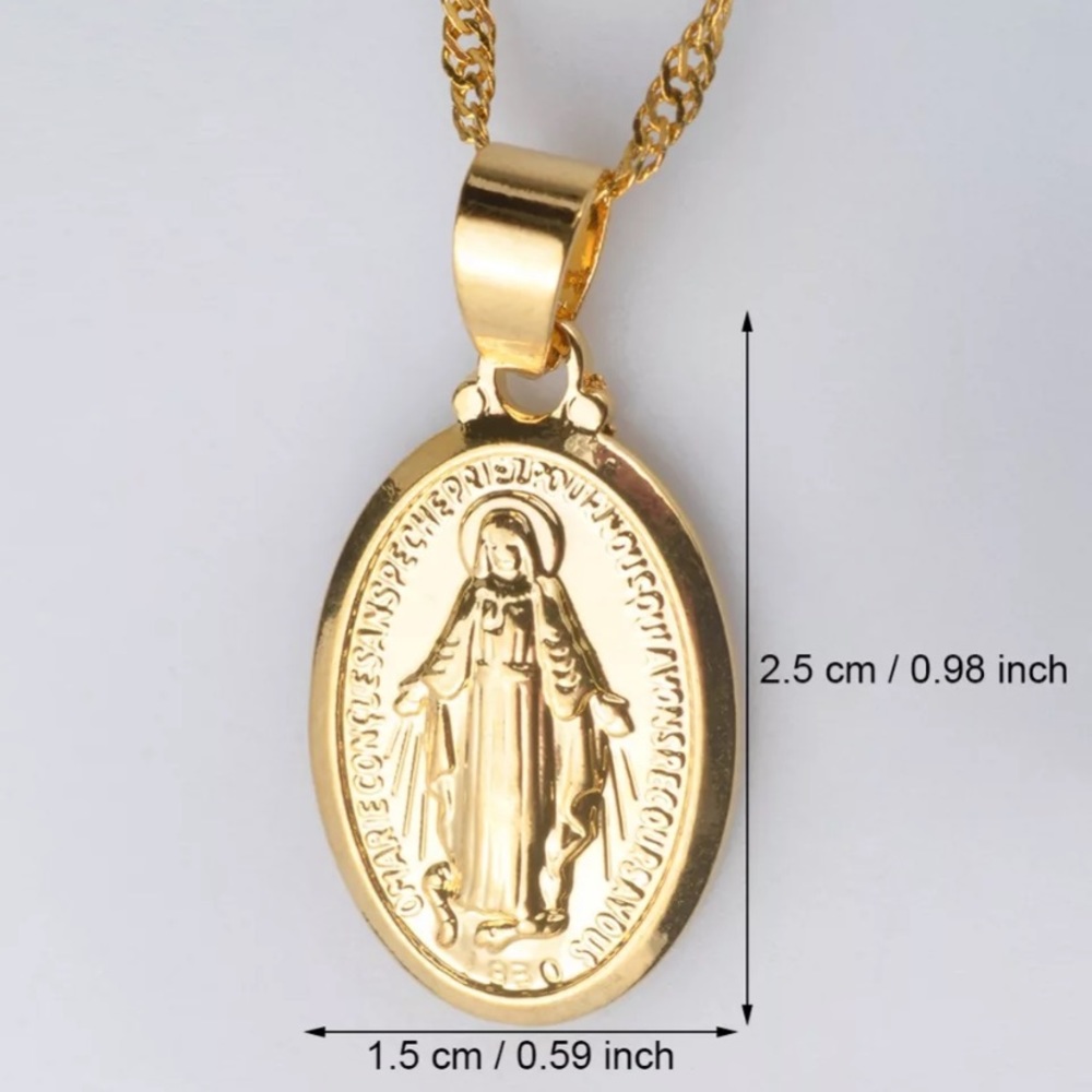 Gold chain necklace Virgin Mary pendant necklace - Picture 3 of 5